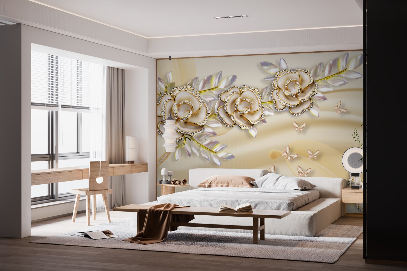 Fotobehang gouden bloesemtak