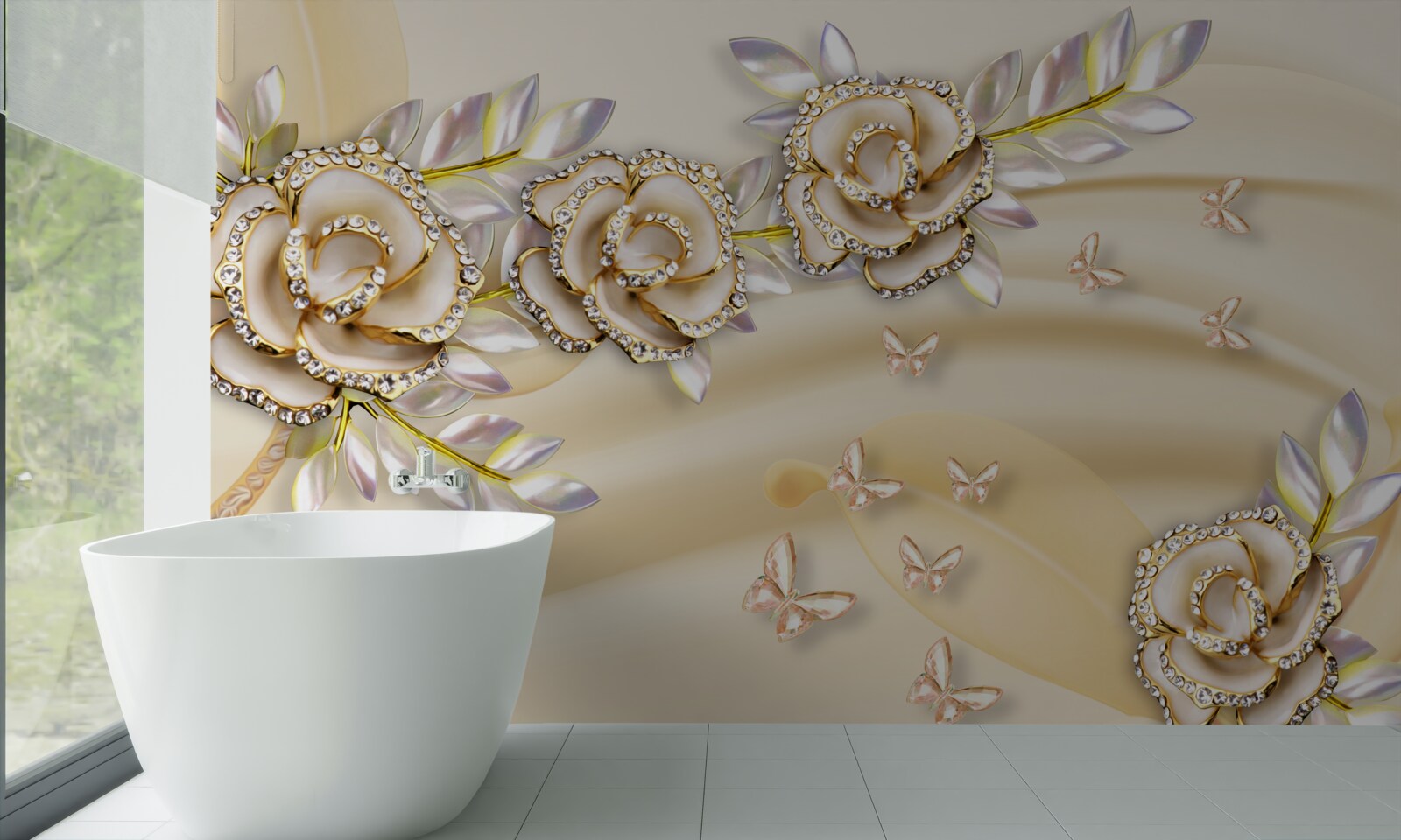 Fotobehang gouden bloesemtak