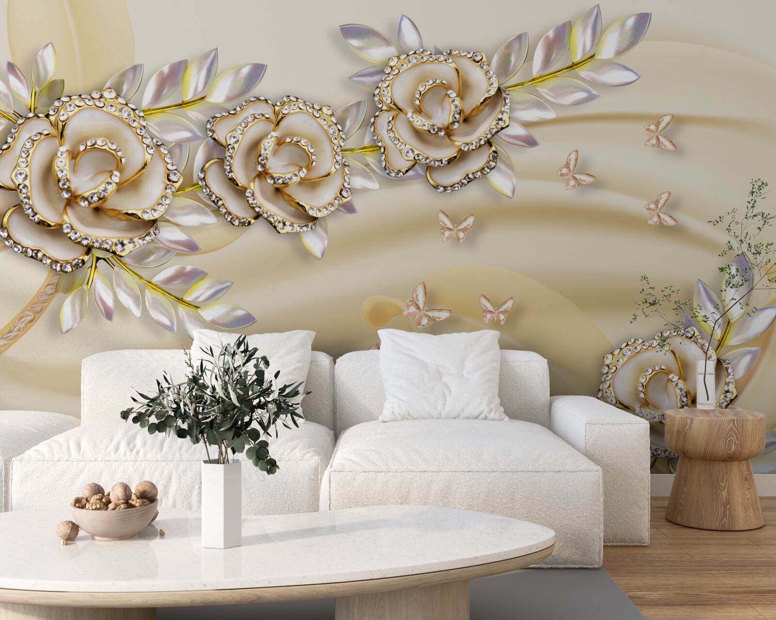 Fotobehang gouden bloesemtak