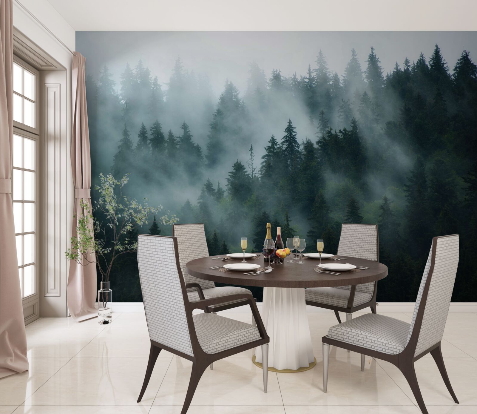 Fotobehang mist sluimert in de dennen