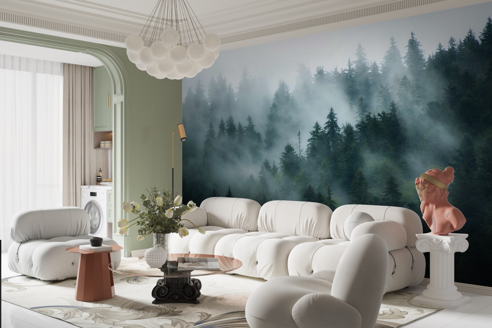 Fotobehang mist sluimert in de dennen