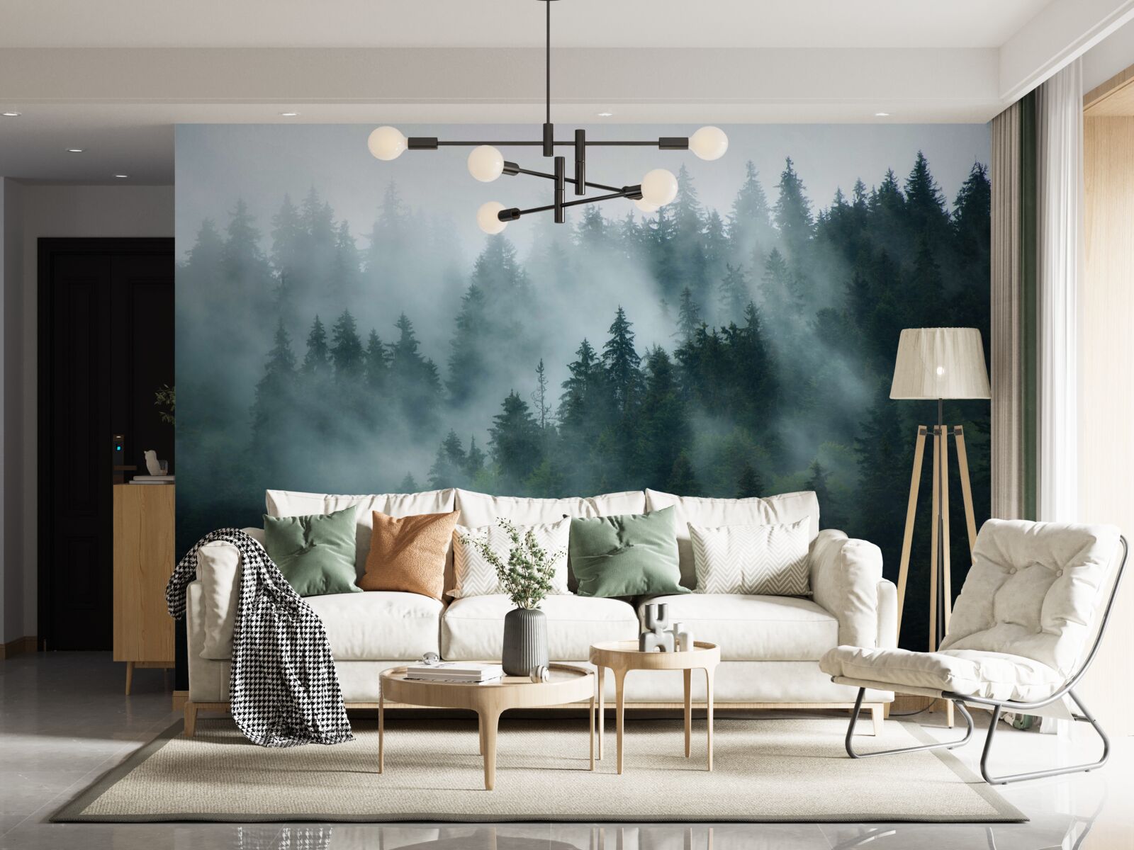 Fotobehang mist sluimert in de dennen