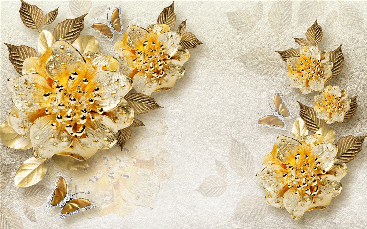 Fotobehang gouden bloemen in 3d
