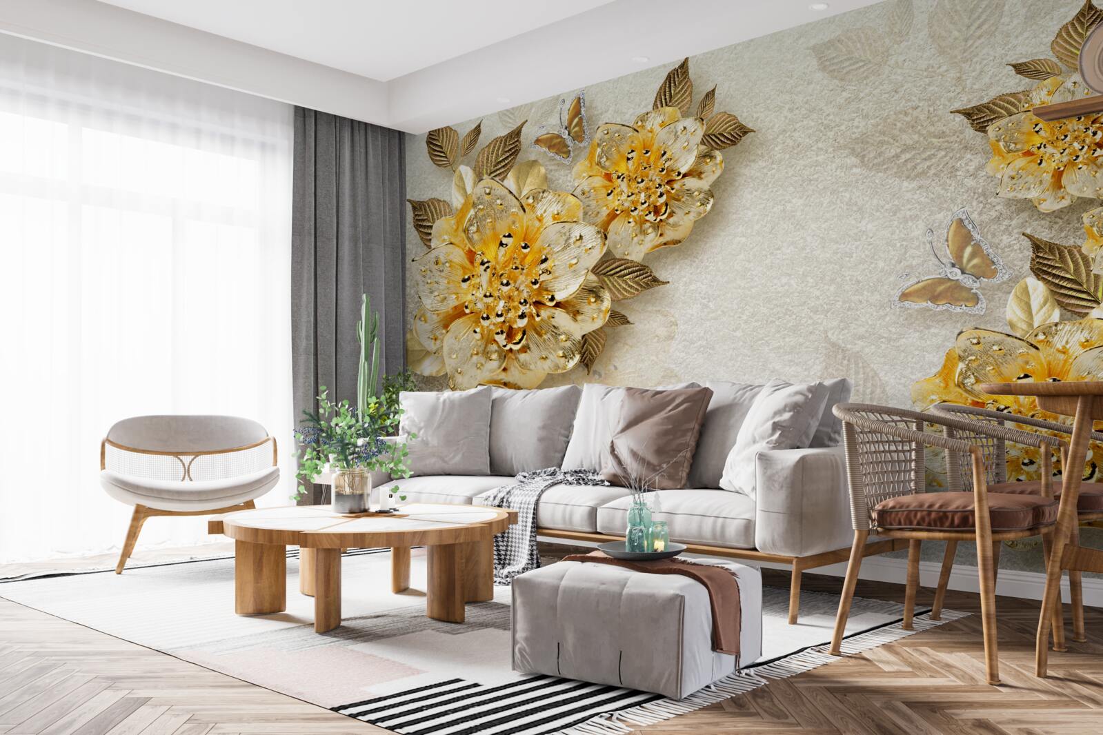 Fotobehang gouden bloemen in 3d