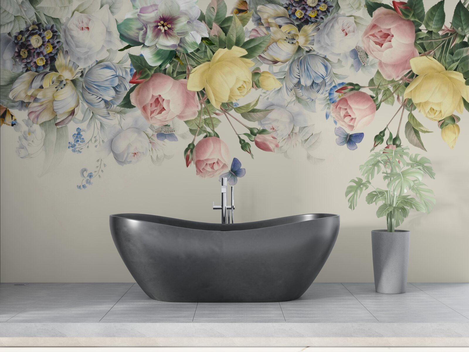 Fotobehang set roze bloemen