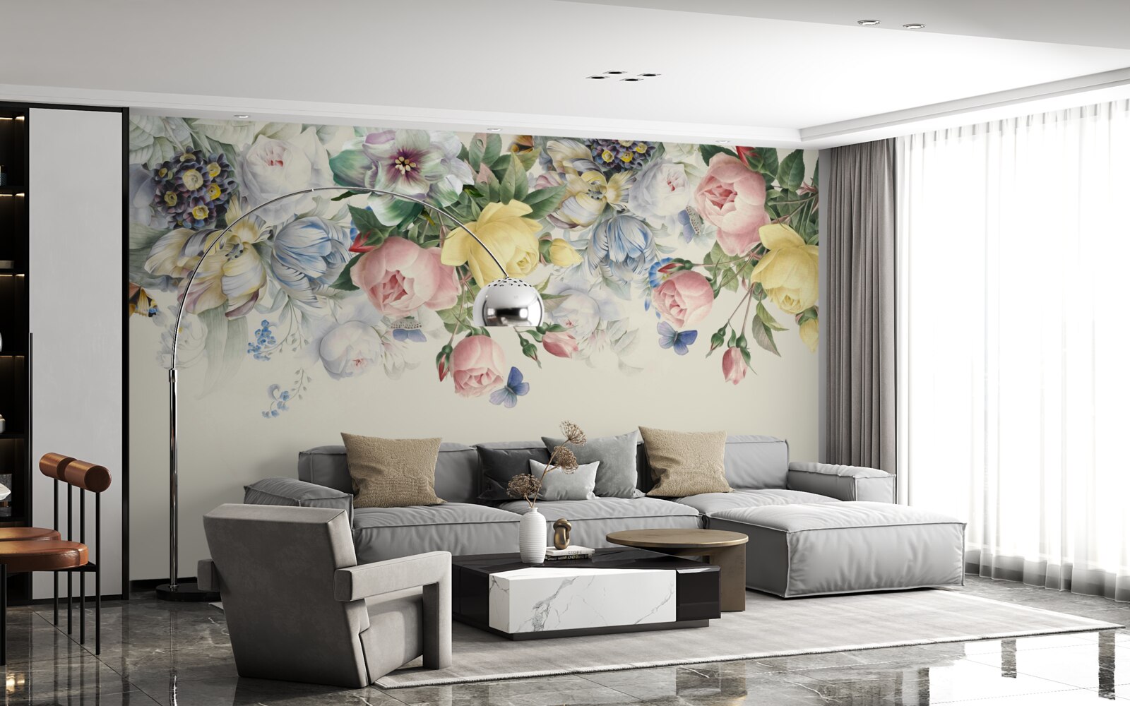 Fotobehang set roze bloemen