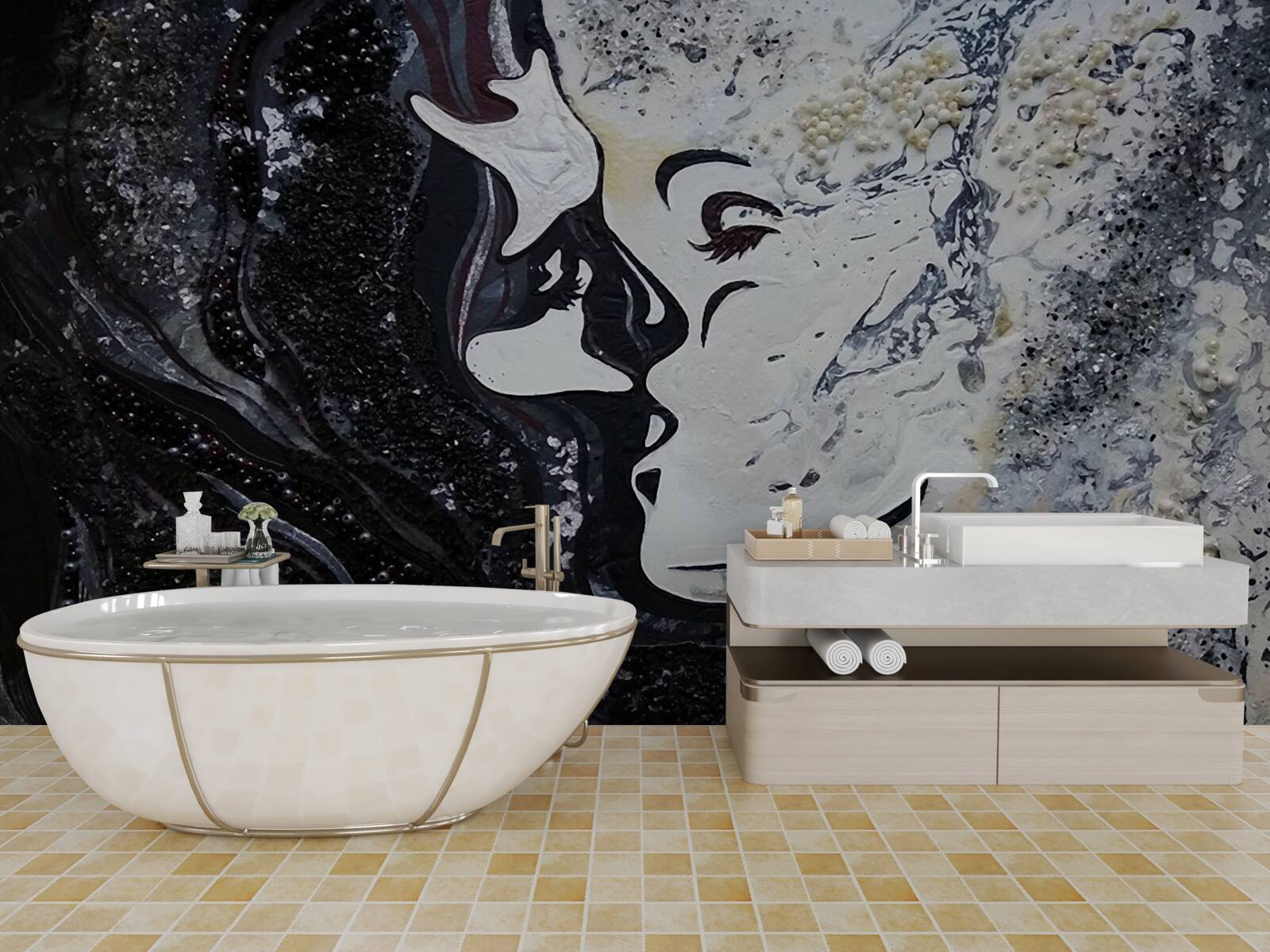 Fotobehang een kus van passie op de muur