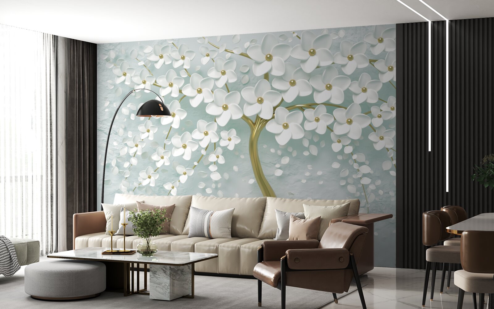 Fotobehang bloem met witte kleren op een boomtak