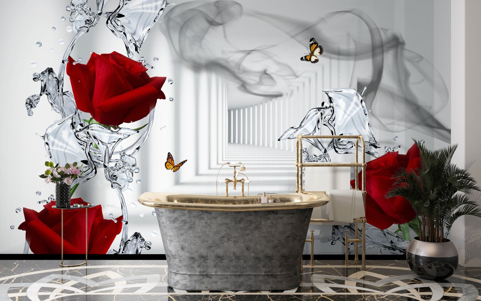 Fotobehang behang, rood en wit