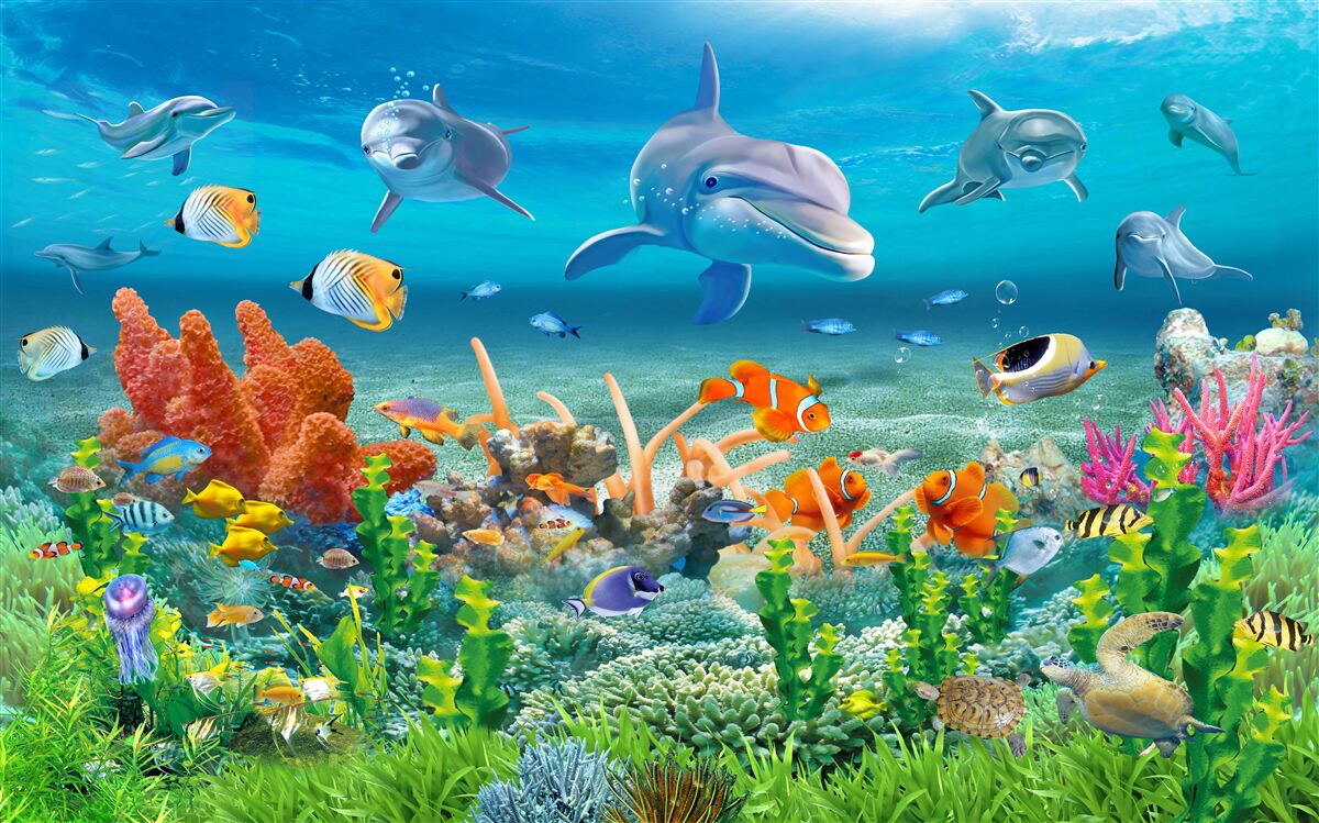 Fotobehang aquarium, een aquatisch ecosysteem waarin zoet water wordt gehouden