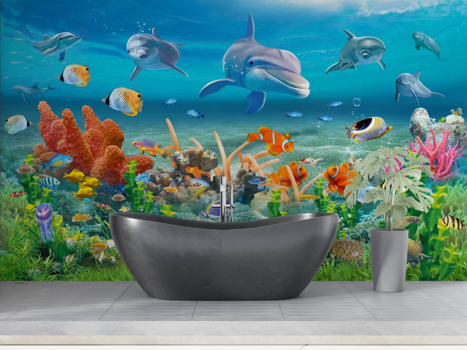 Fotobehang aquarium, een aquatisch ecosysteem waarin zoet water wordt gehouden
