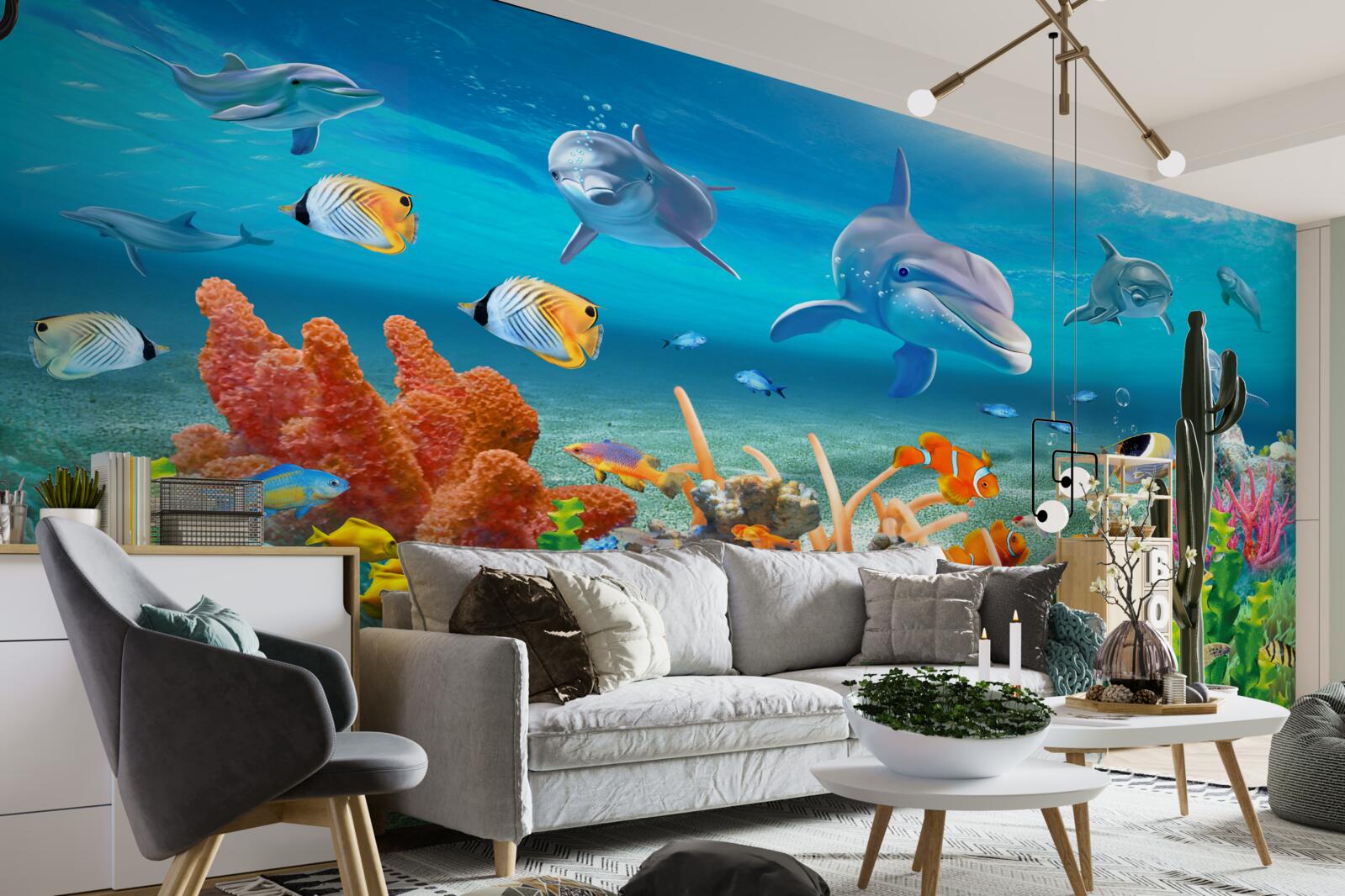 Fotobehang aquarium, een aquatisch ecosysteem waarin zoet water wordt gehouden