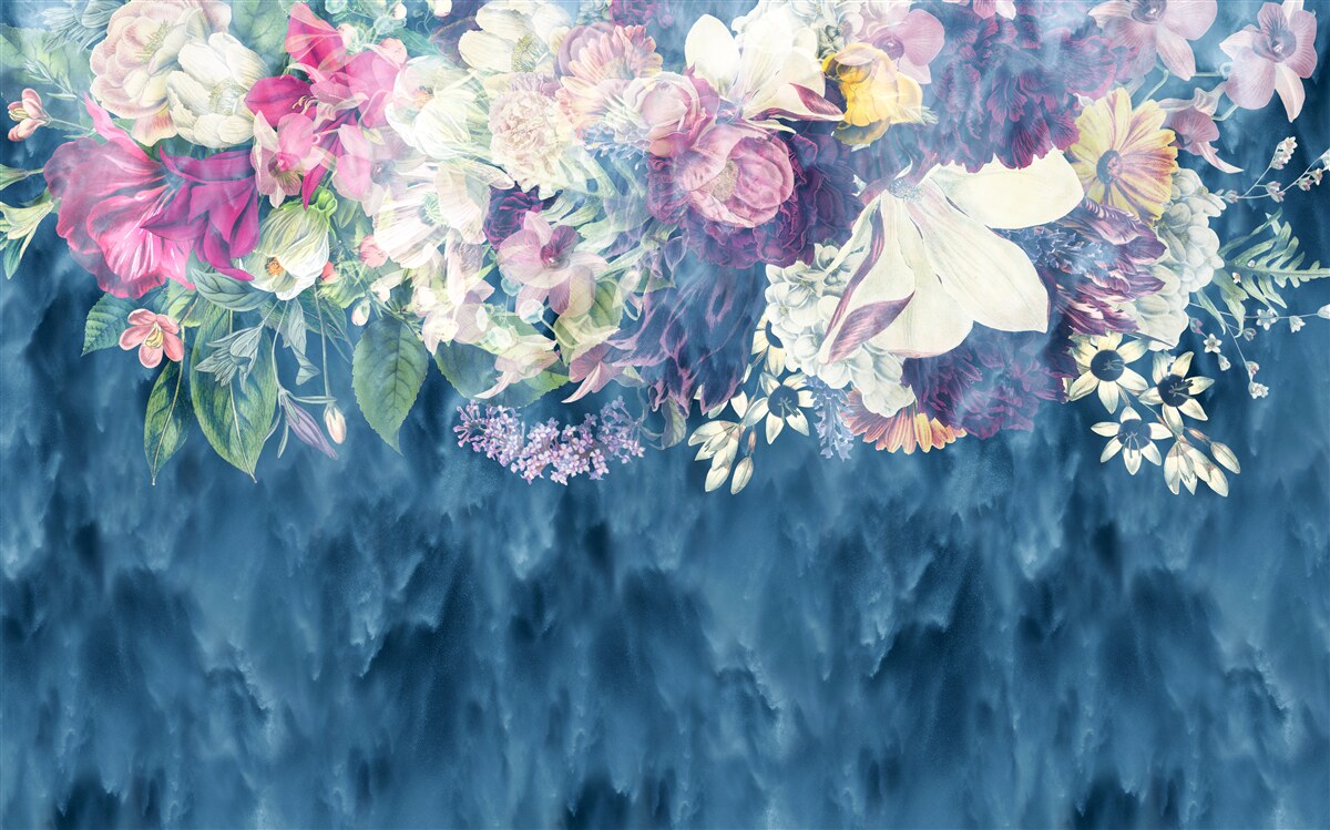 Fotobehang Muur, bank en blauwe schaduw