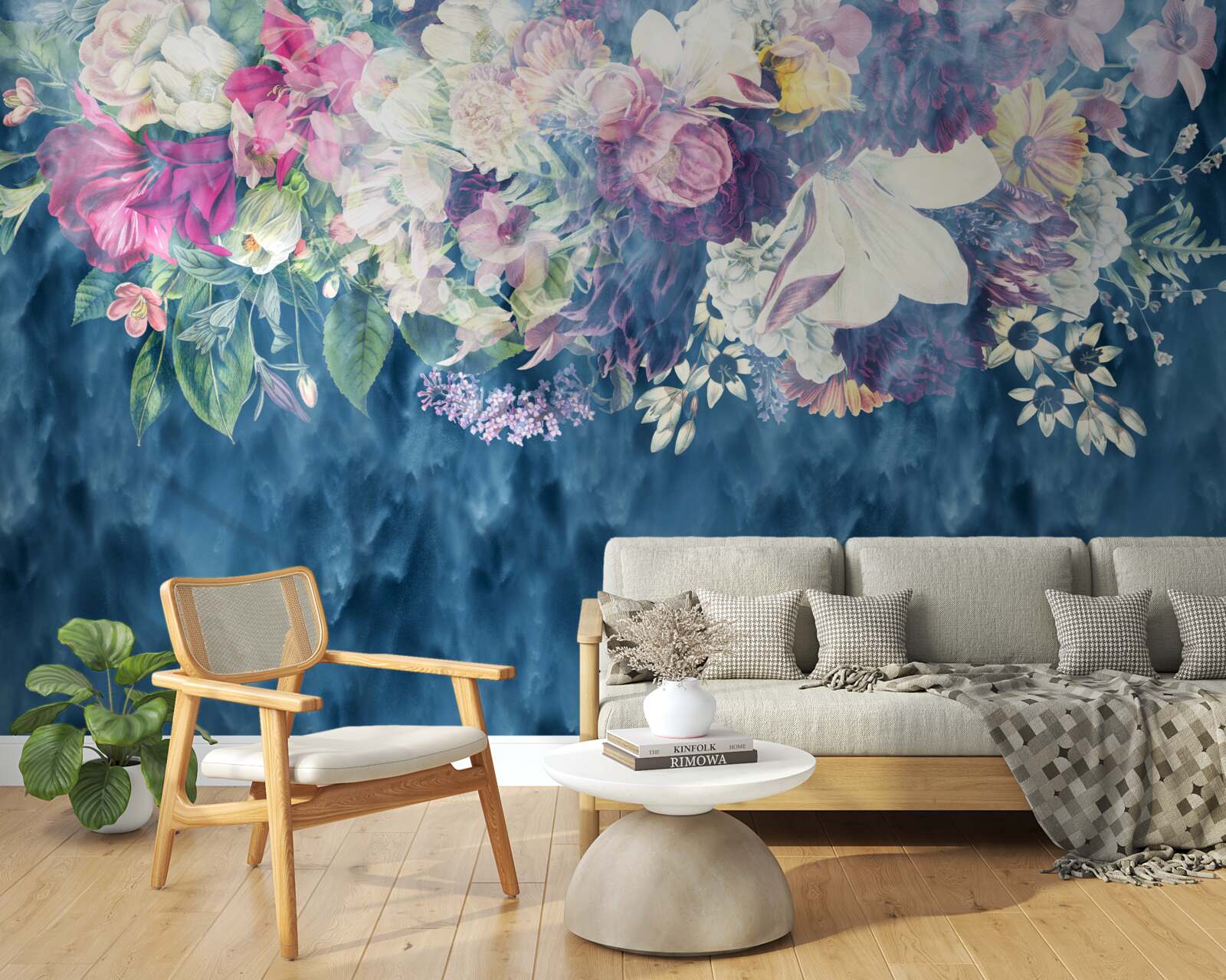 Fotobehang Muur, bank en blauwe schaduw