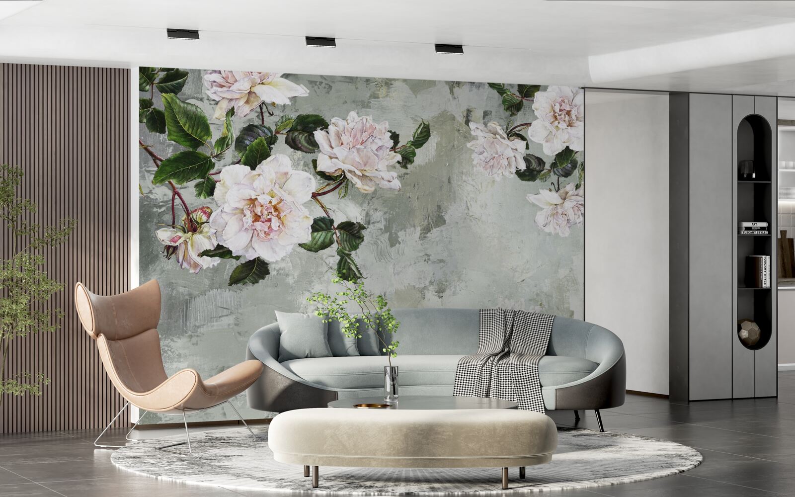 Fotobehang bloem bij de muur