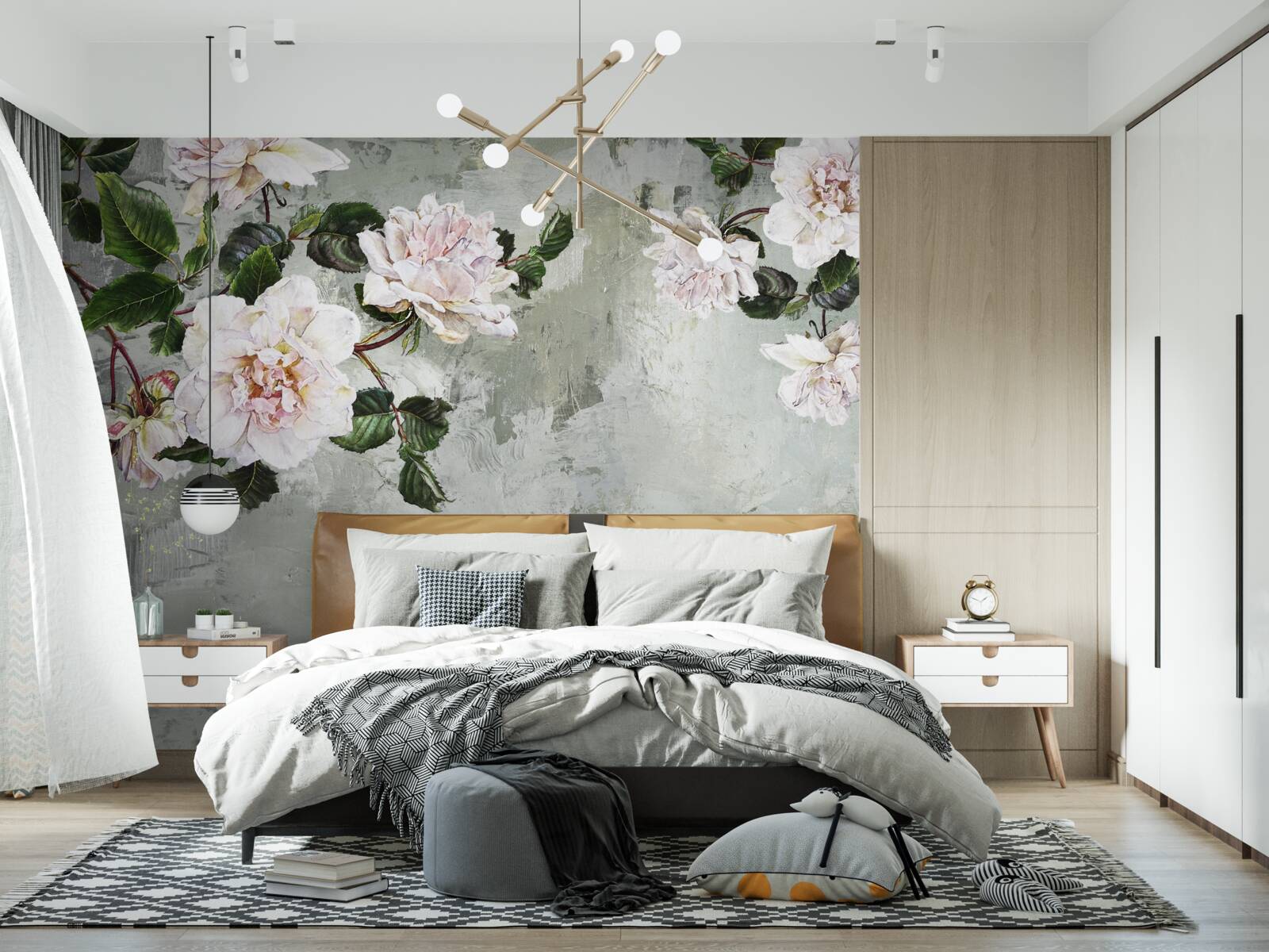 Fotobehang bloem bij de muur