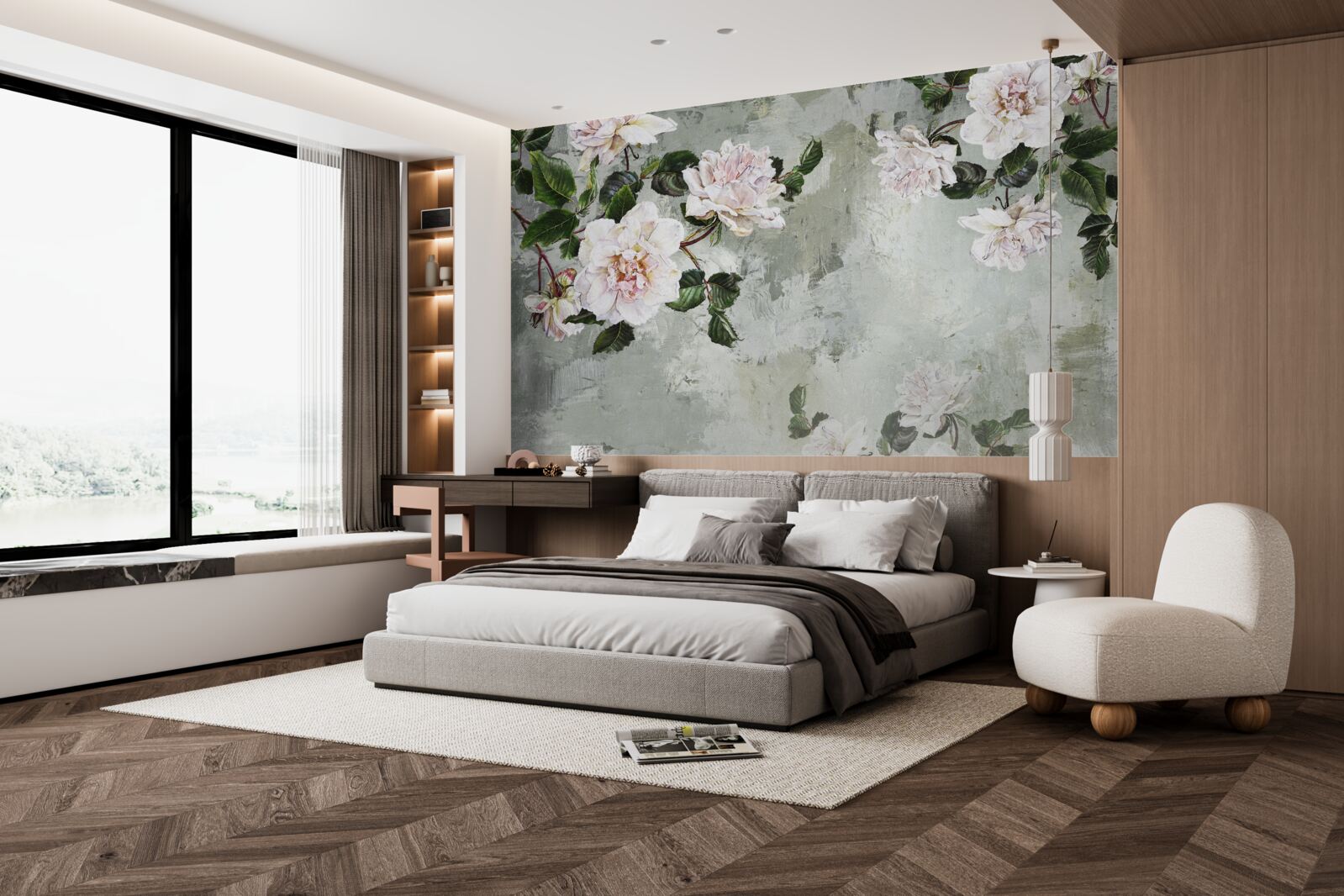 Fotobehang bloem bij de muur