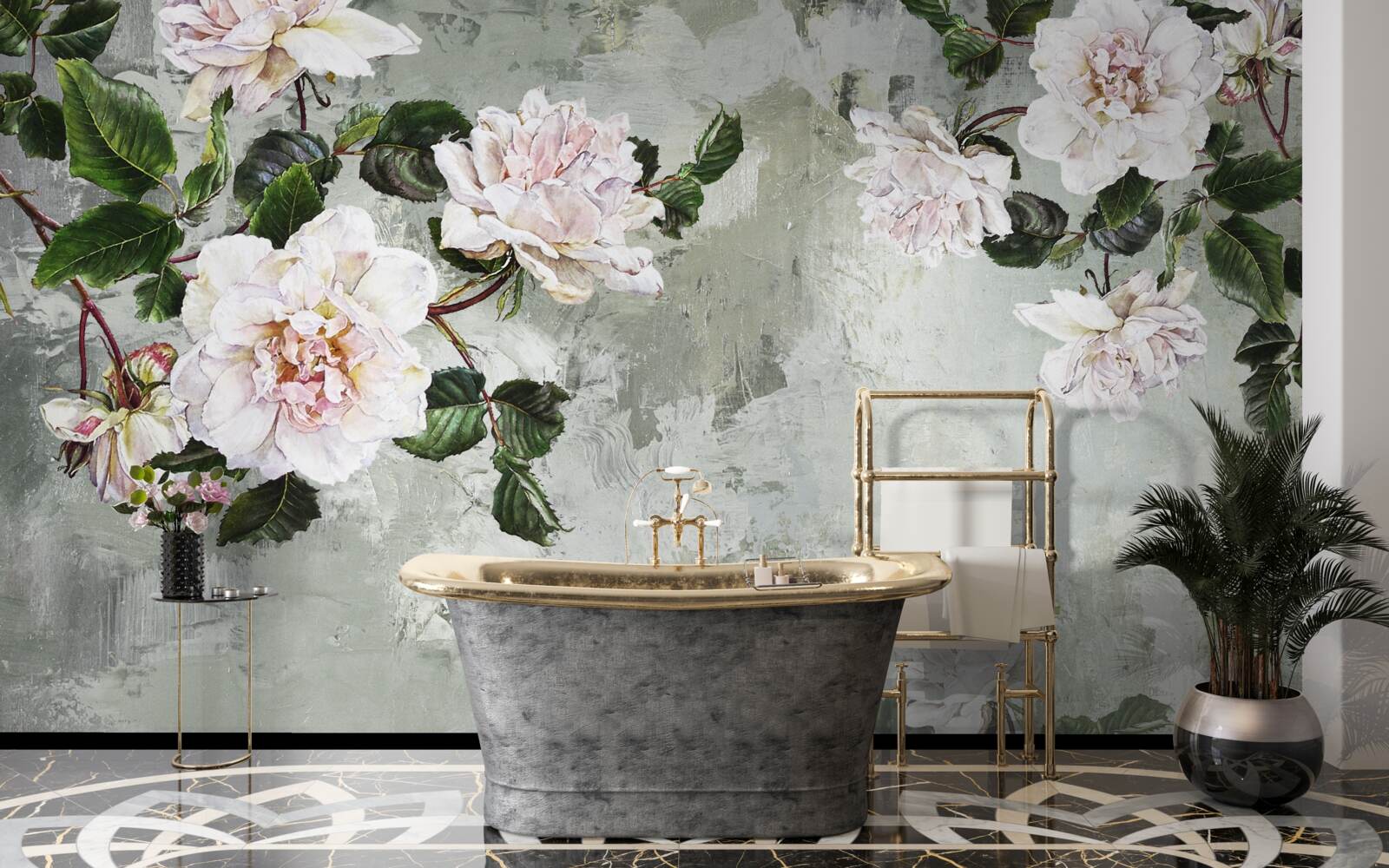 Fotobehang bloem bij de muur