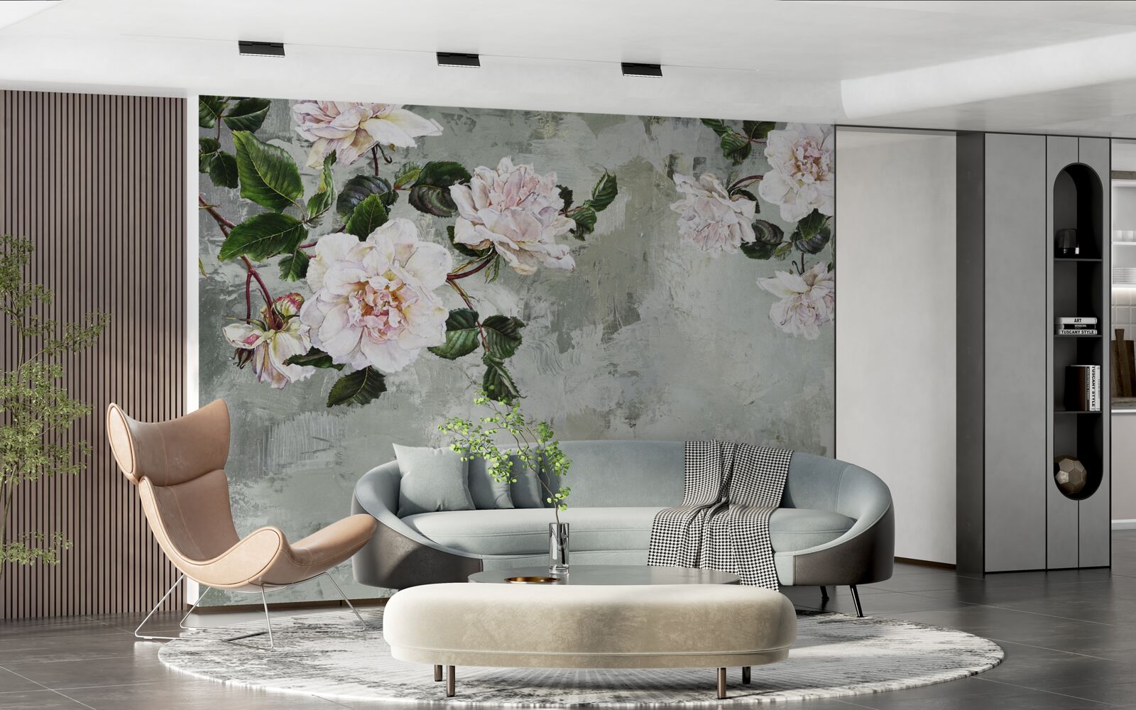 Fotobehang bloem bij de muur