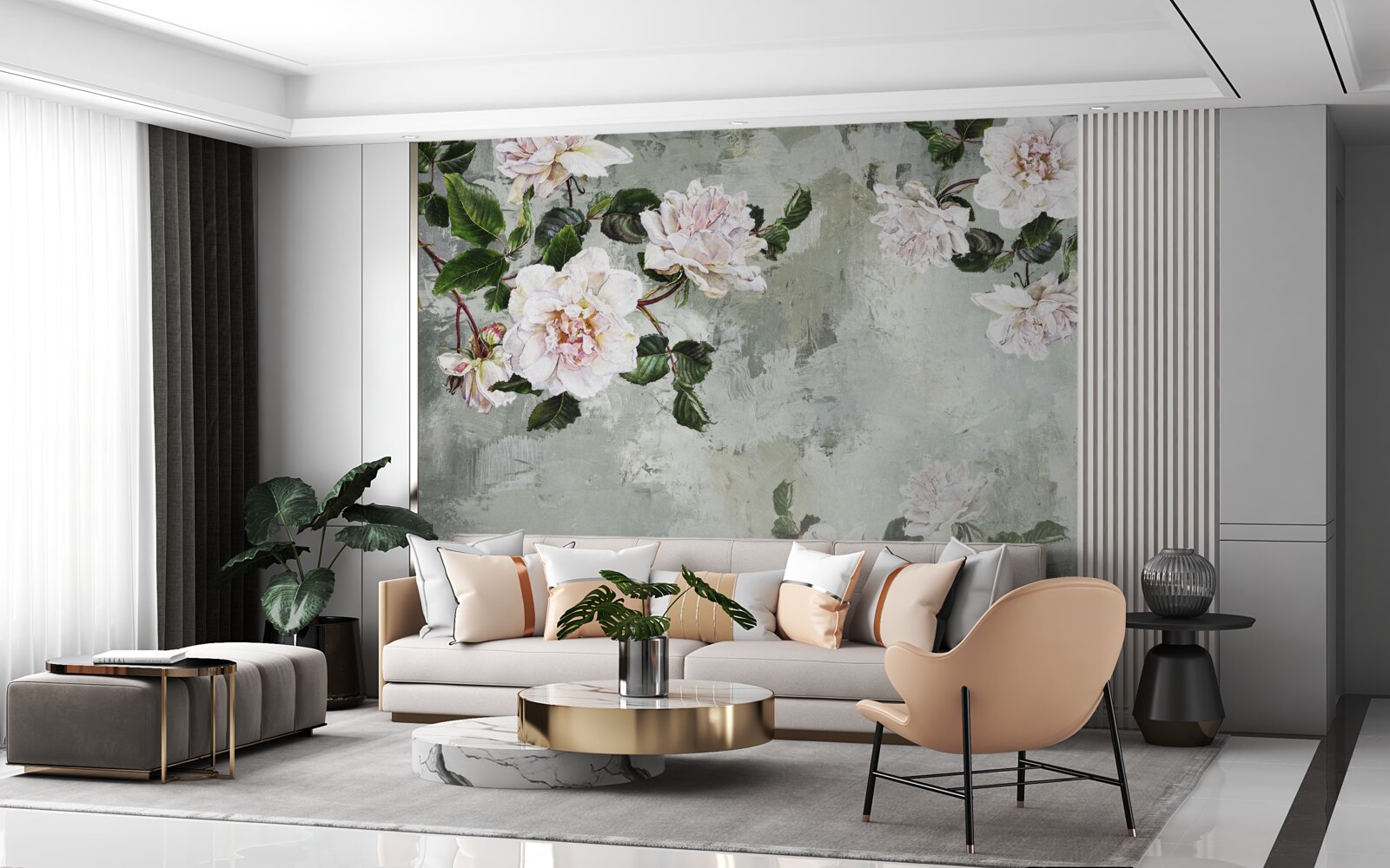 Fotobehang bloem bij de muur