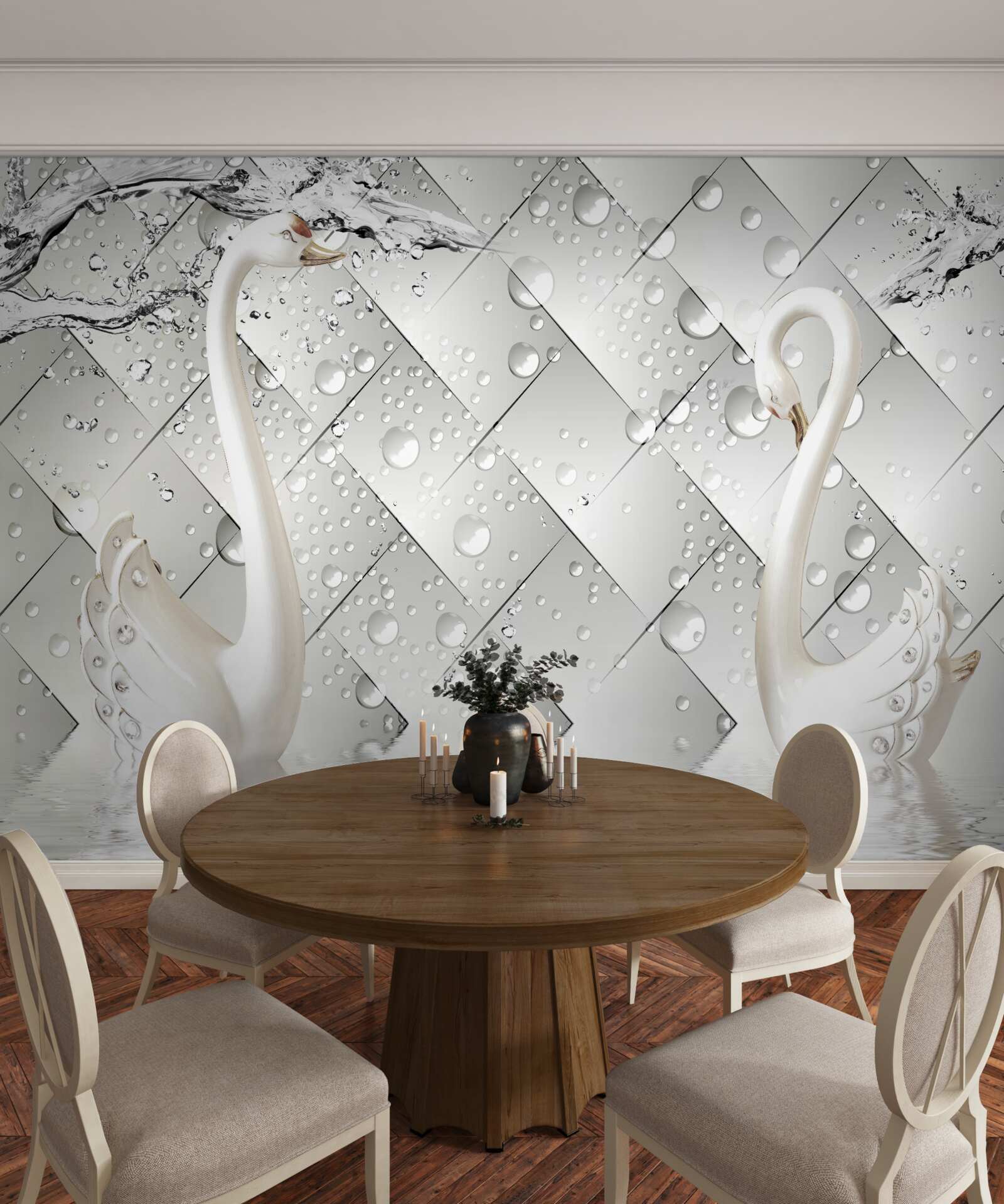 Fotobehang witte muur en behang