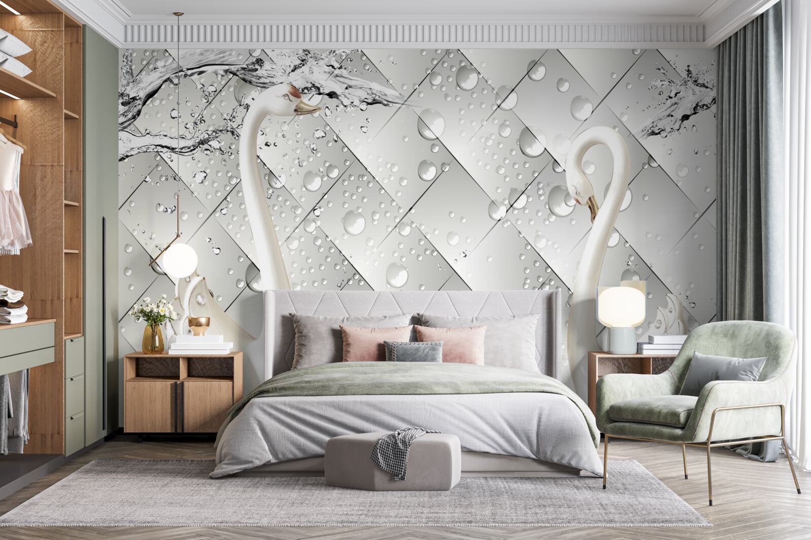 Fotobehang witte muur en behang