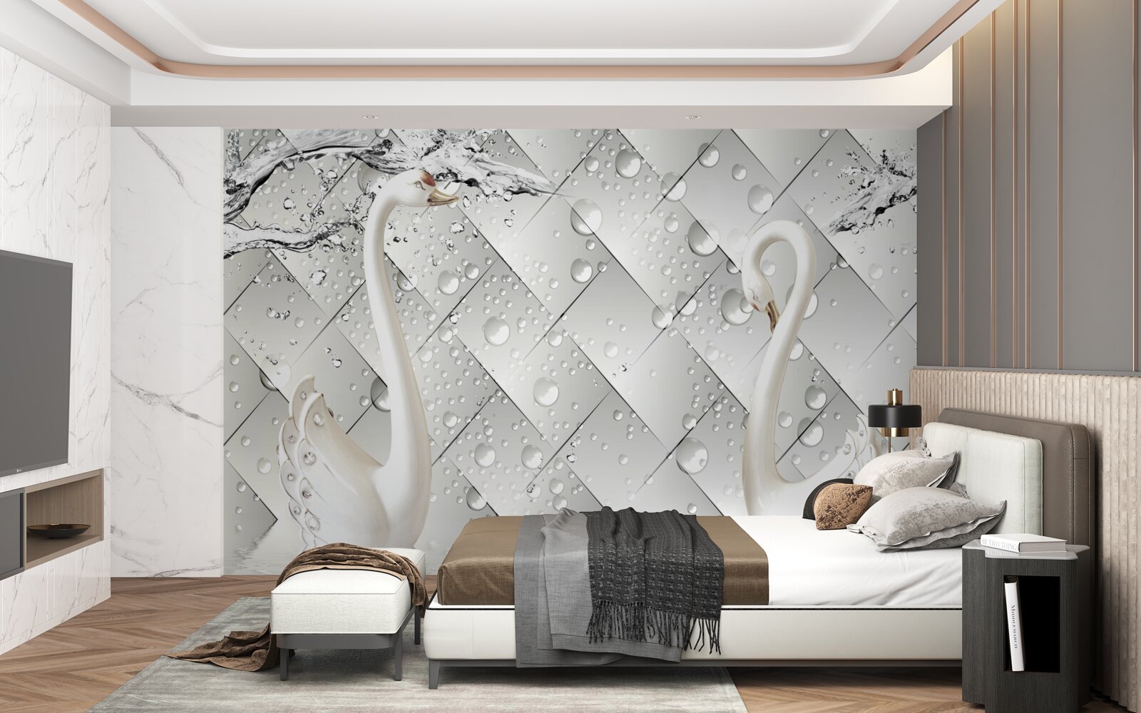 Fotobehang witte muur en behang