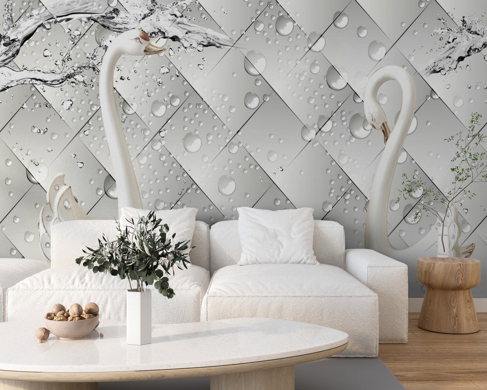 Fotobehang witte muur en behang