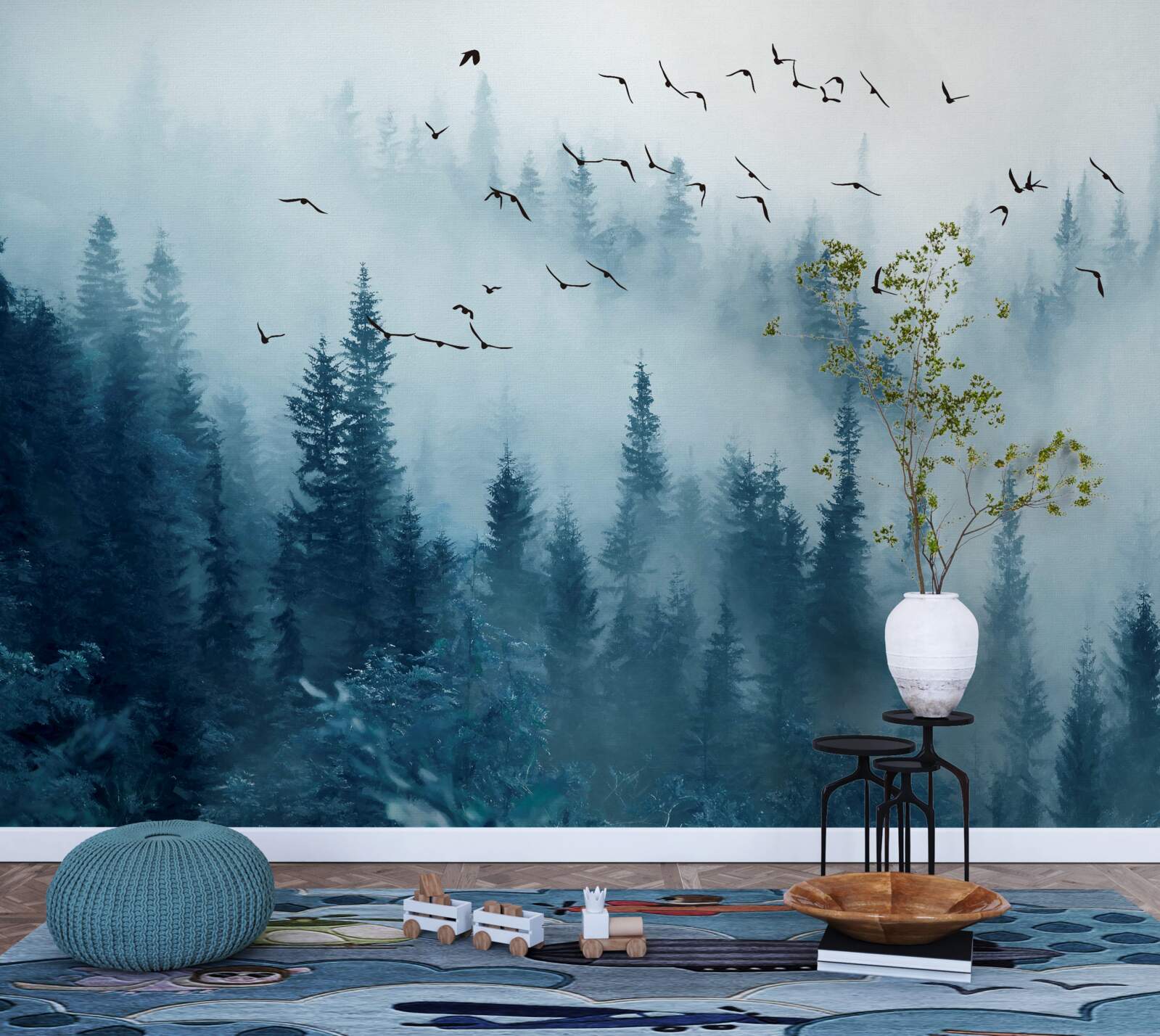 Fotobehang mglisty las