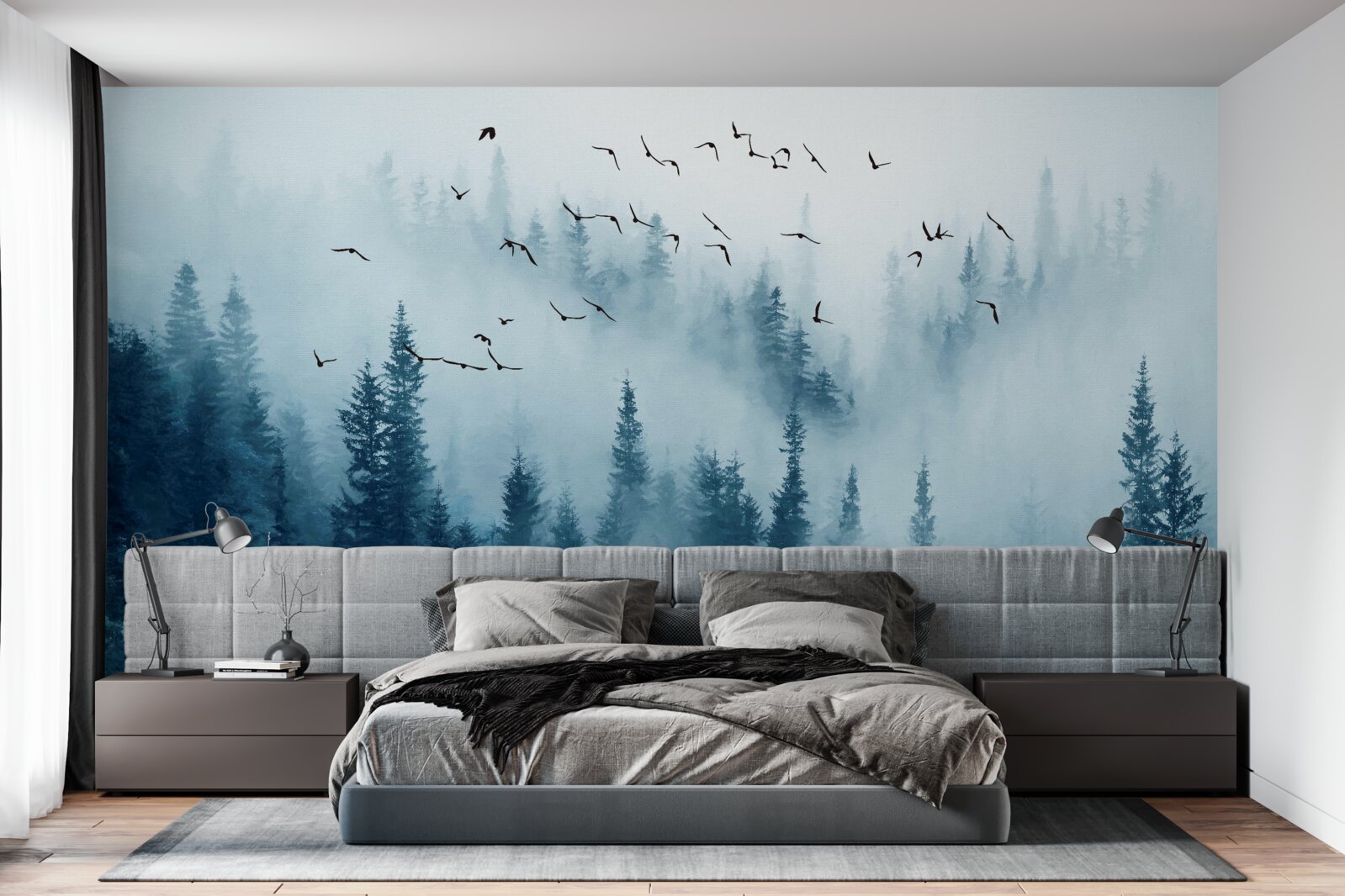 Fotobehang mglisty las