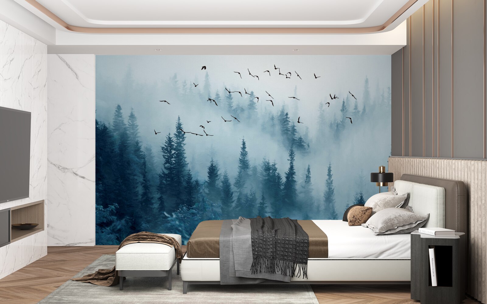 Fotobehang mglisty las