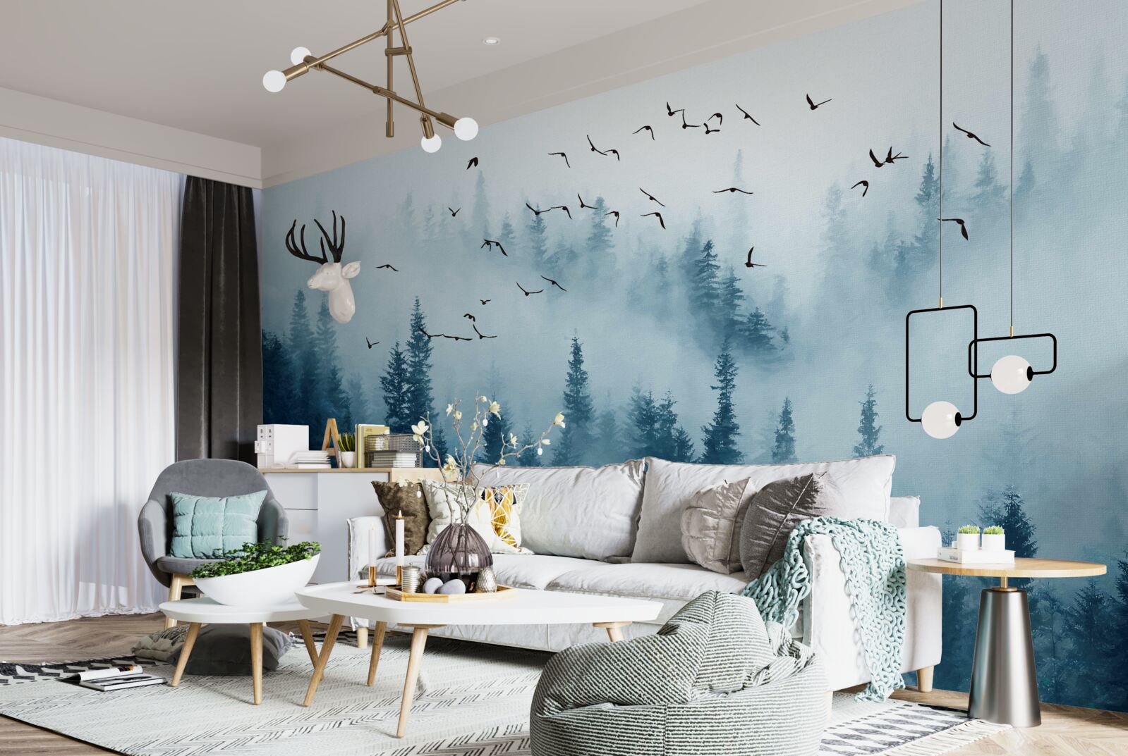 Fotobehang mglisty las