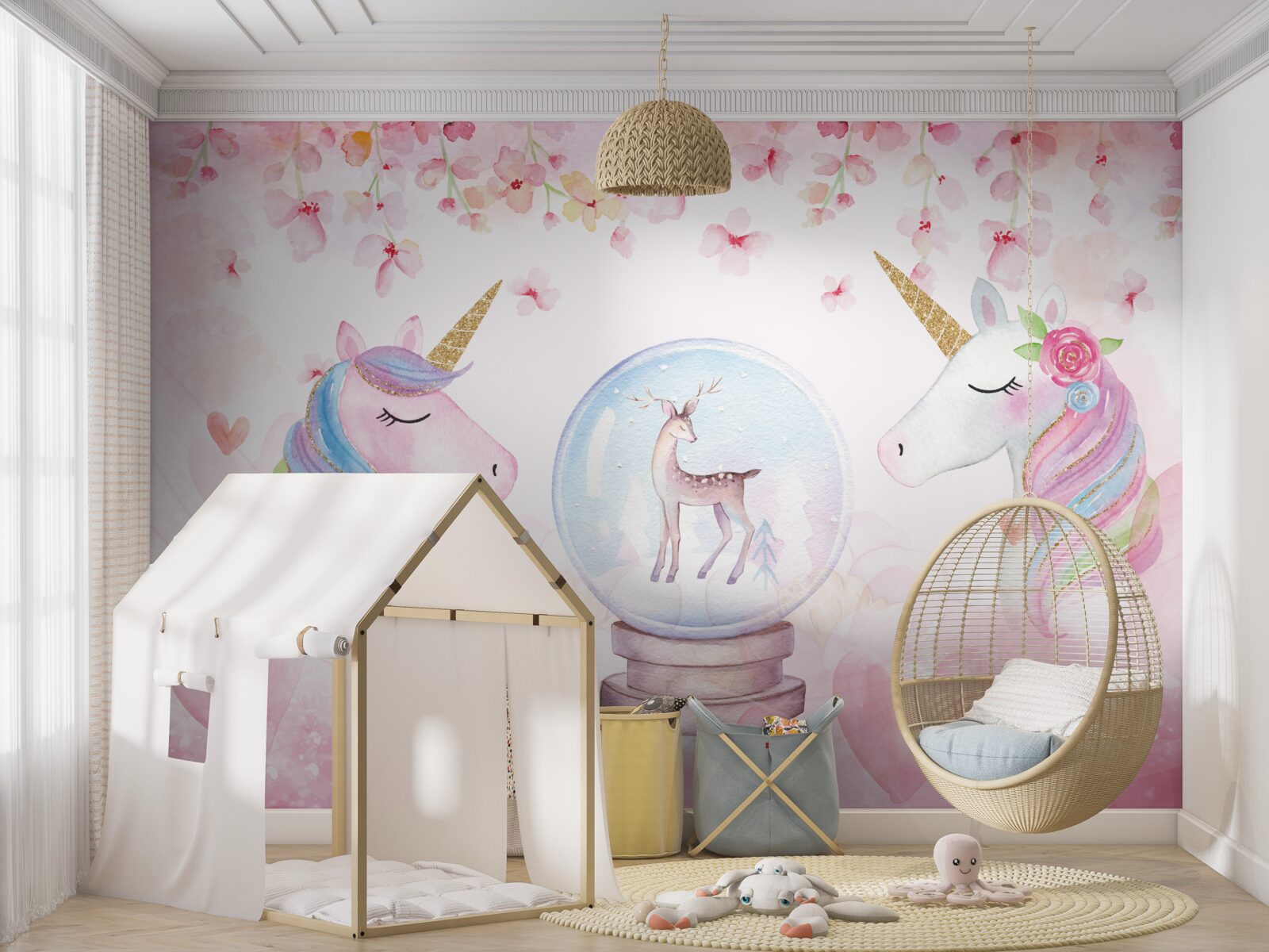 Fotobehang in de kinderkamer zijn er eenhoorns