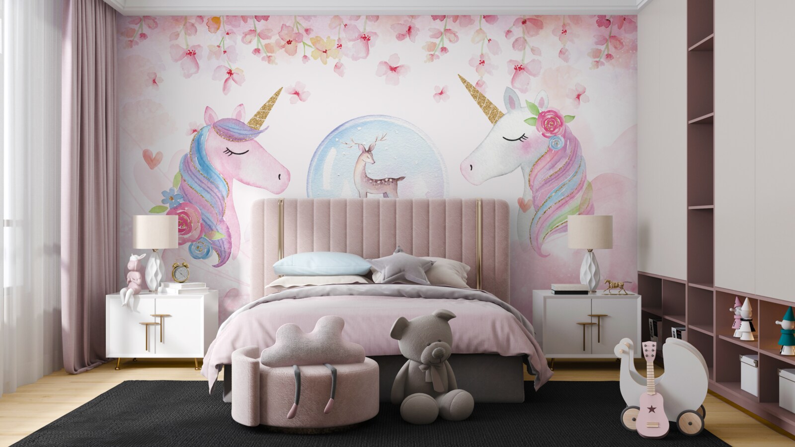 Fotobehang in de kinderkamer zijn er eenhoorns