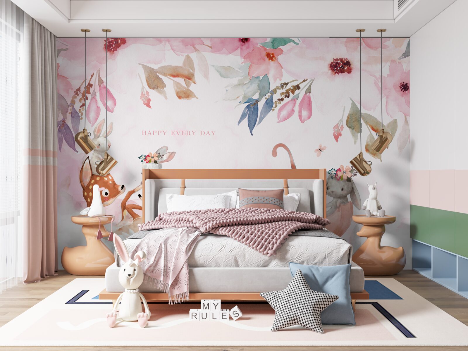 Fotobehang fauna op roze achtergrond