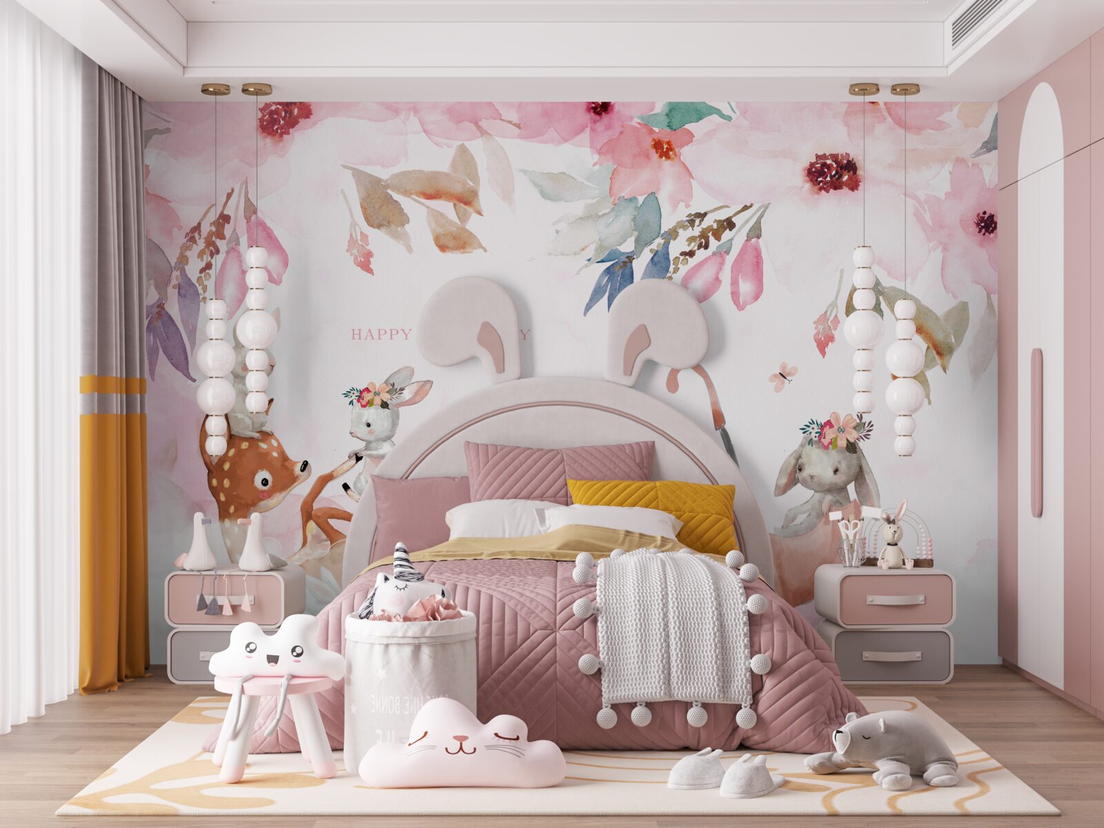 Fotobehang fauna op roze achtergrond