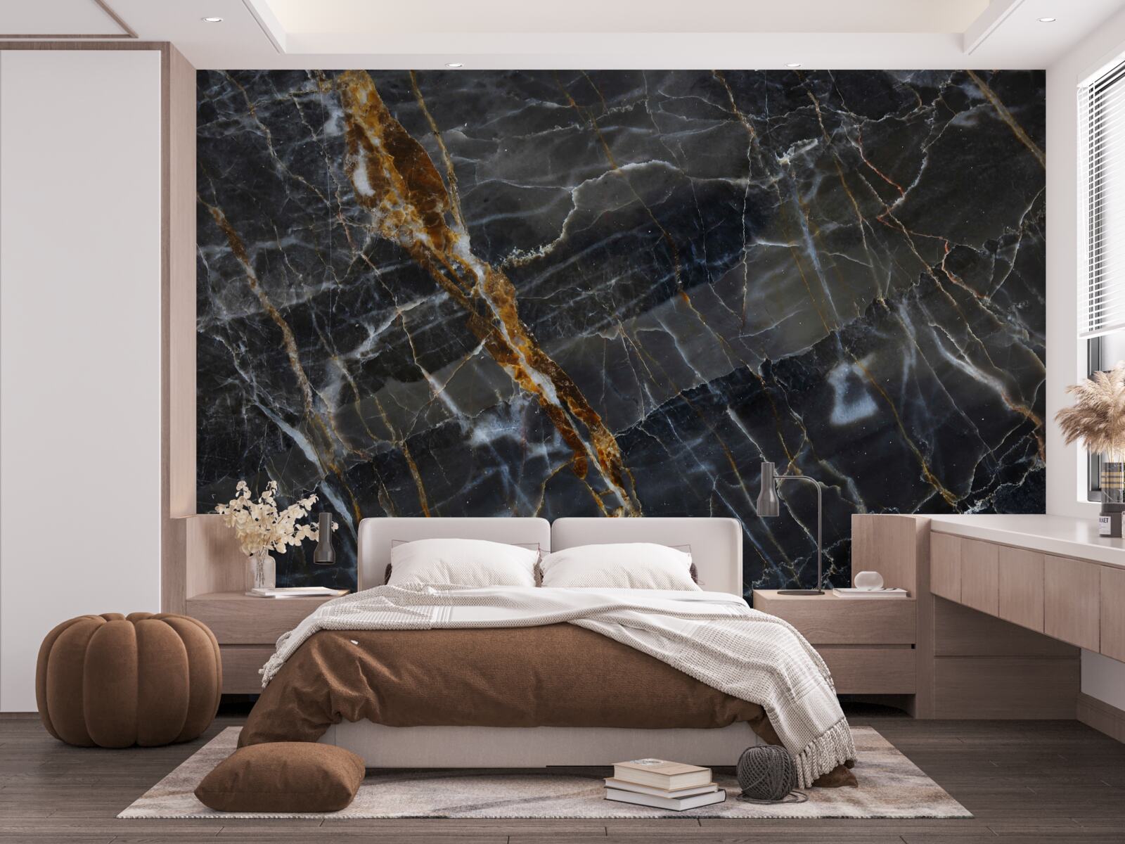 Fotobehang zwart en goud geverfd marmer