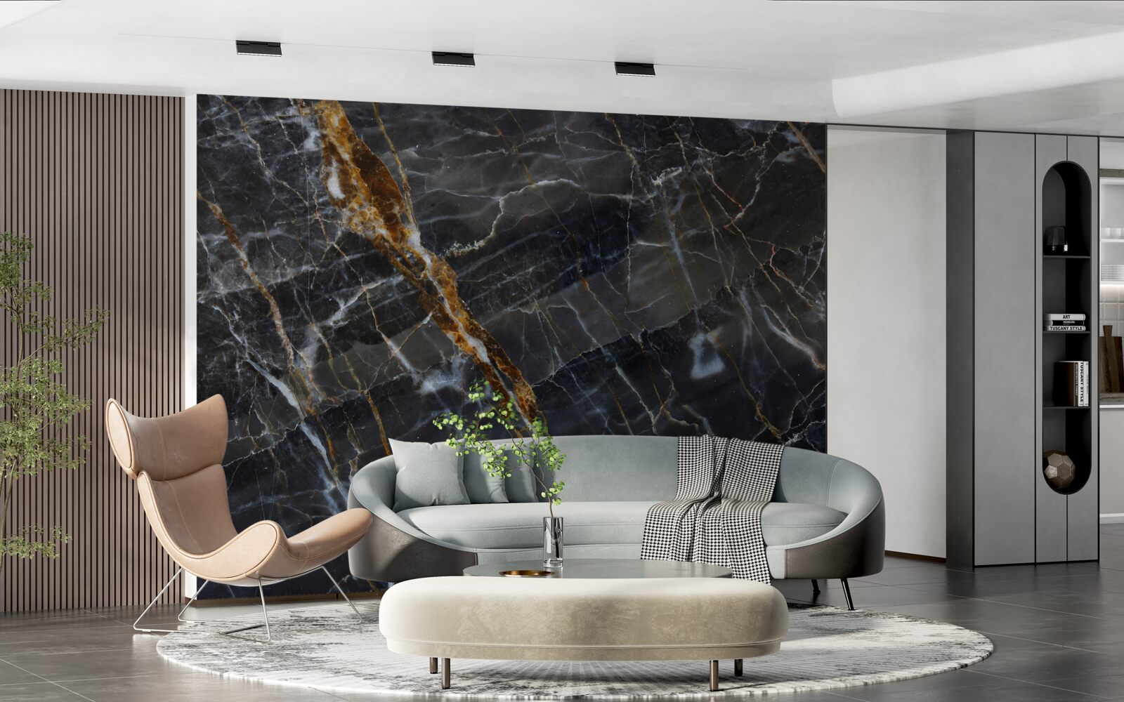 Fotobehang zwart en goud geverfd marmer
