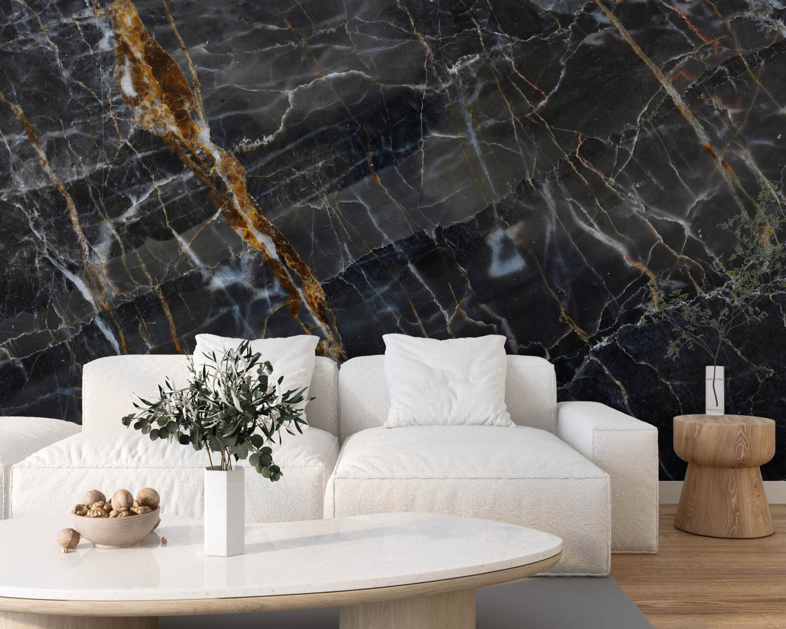 Fotobehang zwart en goud geverfd marmer