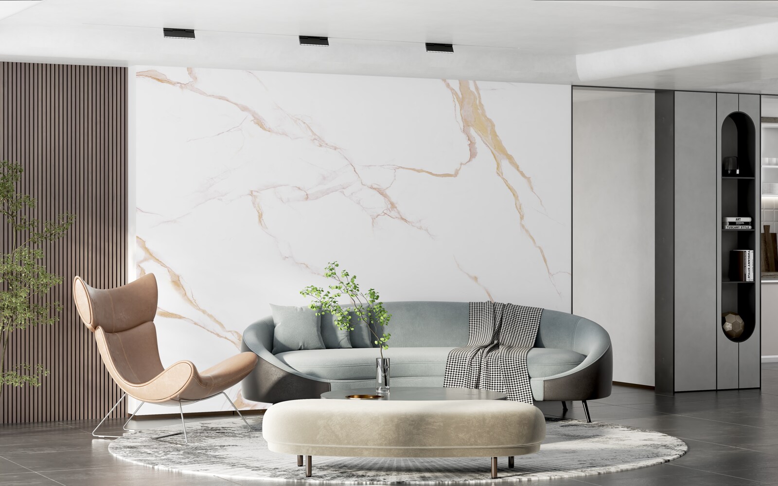 Fotobehang met marmer in witte en beige tinten