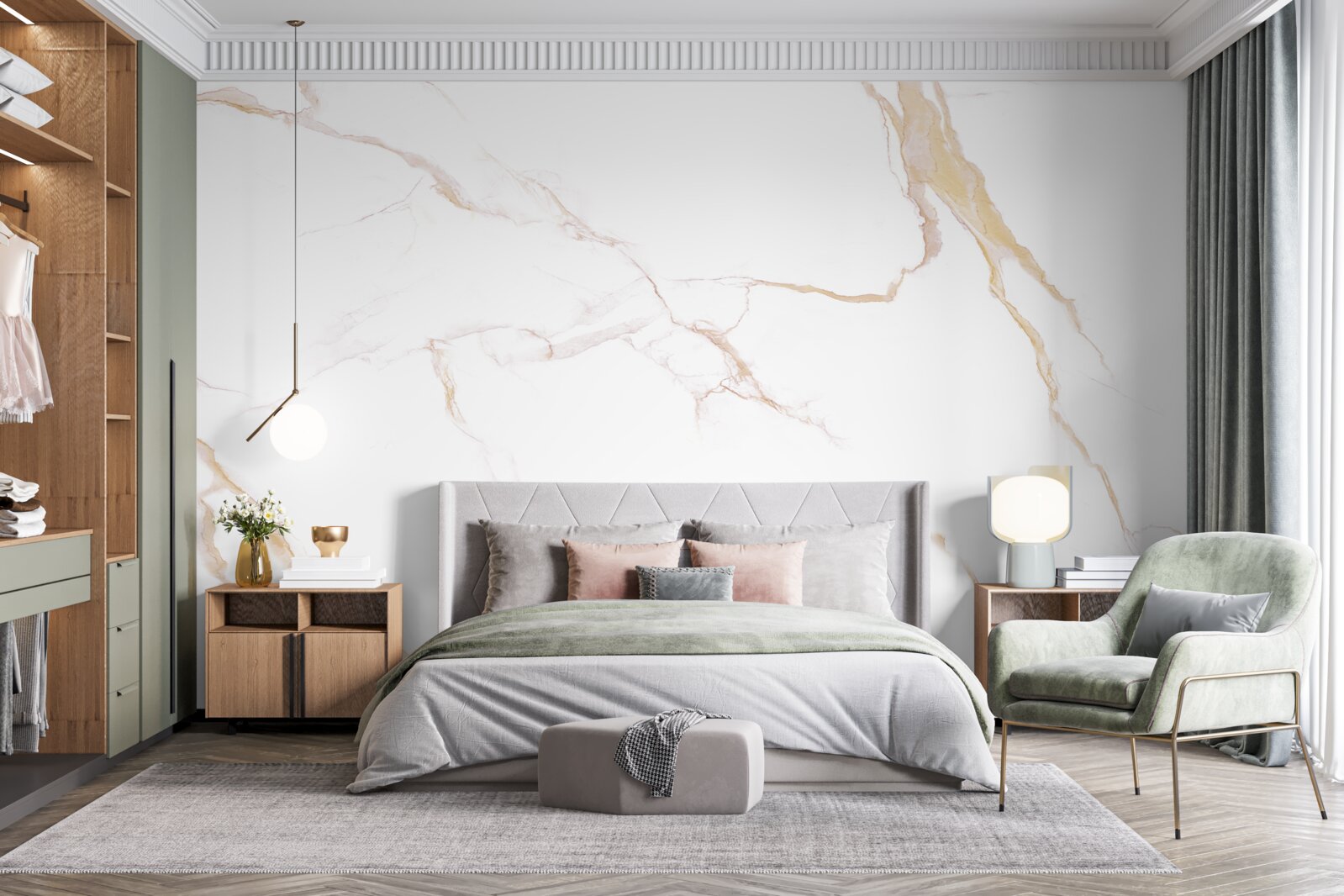 Fotobehang met marmer in witte en beige tinten