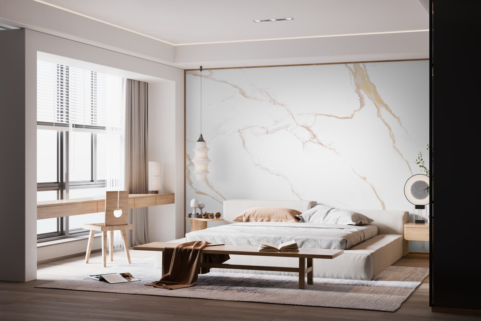 Fotobehang met marmer in witte en beige tinten