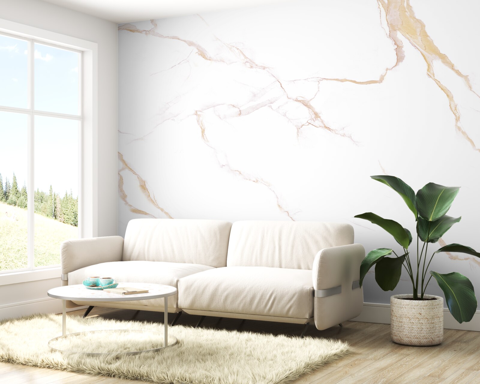 Fotobehang met marmer in witte en beige tinten