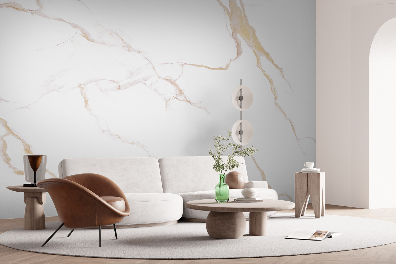 Fotobehang met marmer in witte en beige tinten