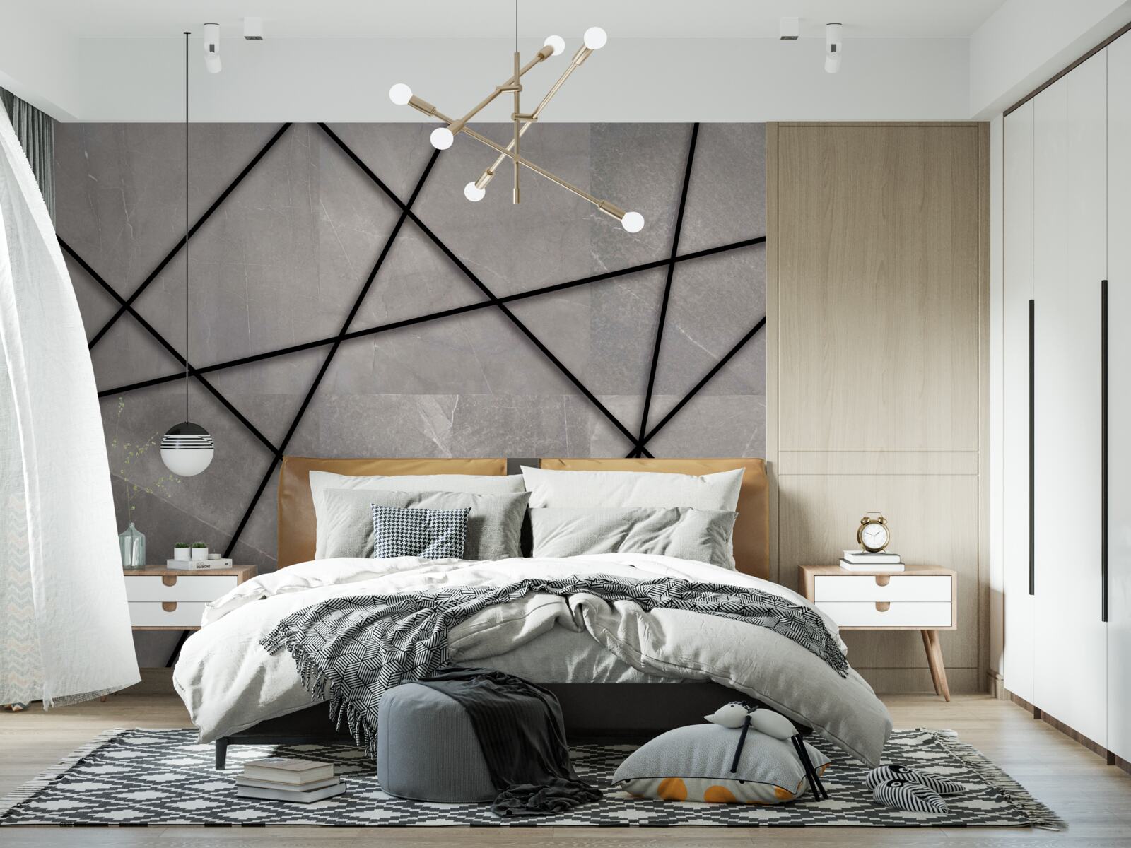 Fotobehang strepen in gemarmerd patroon