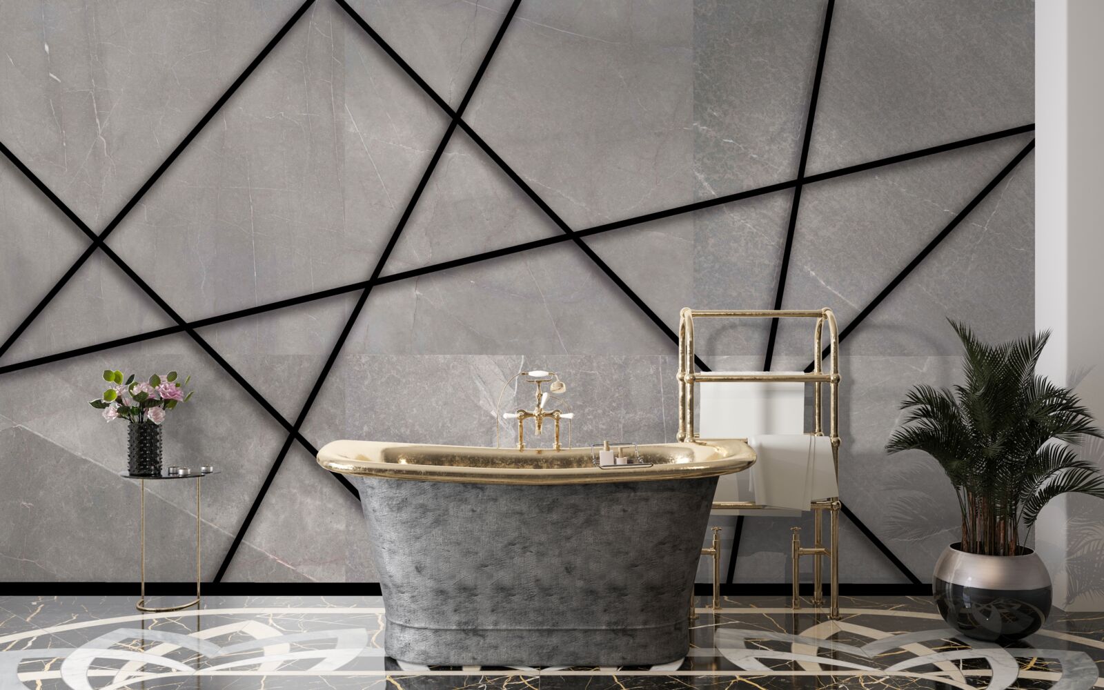 Fotobehang strepen in gemarmerd patroon