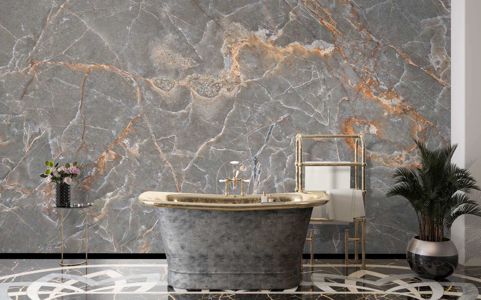 Fotobehang goud- en zilvermarmer