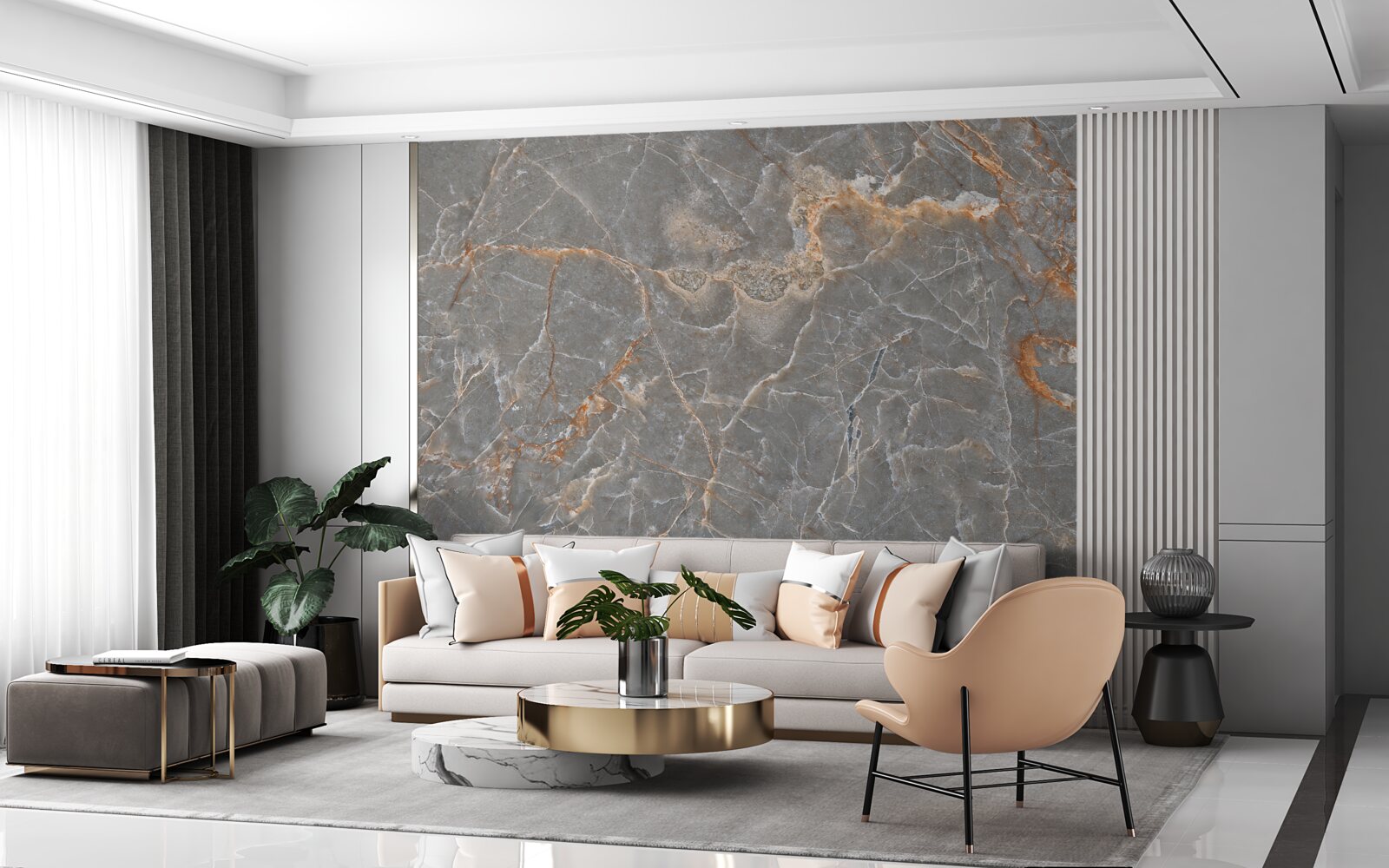 Fotobehang goud- en zilvermarmer
