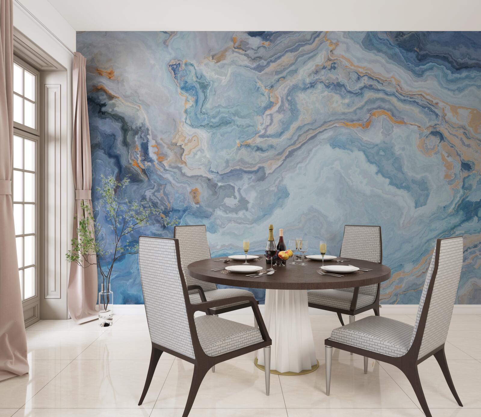 Fotobehang mineraal met een blauwe tint op een muurschildering