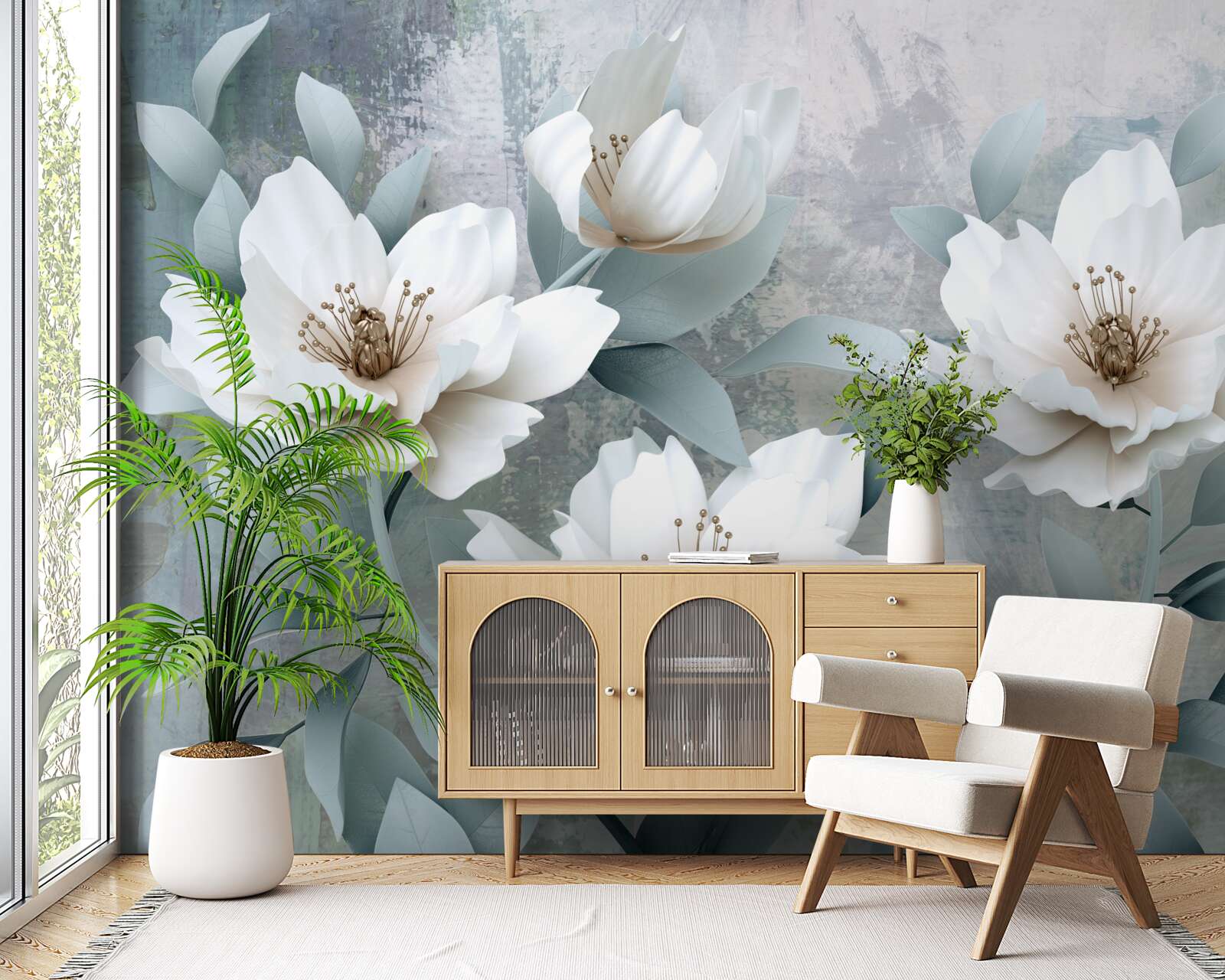 Fotobehang Sneeuwwitte pioenen